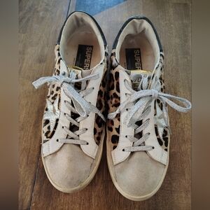 Womens Golden Goose Superstar Sneakers Leopard Print Leather Size 40